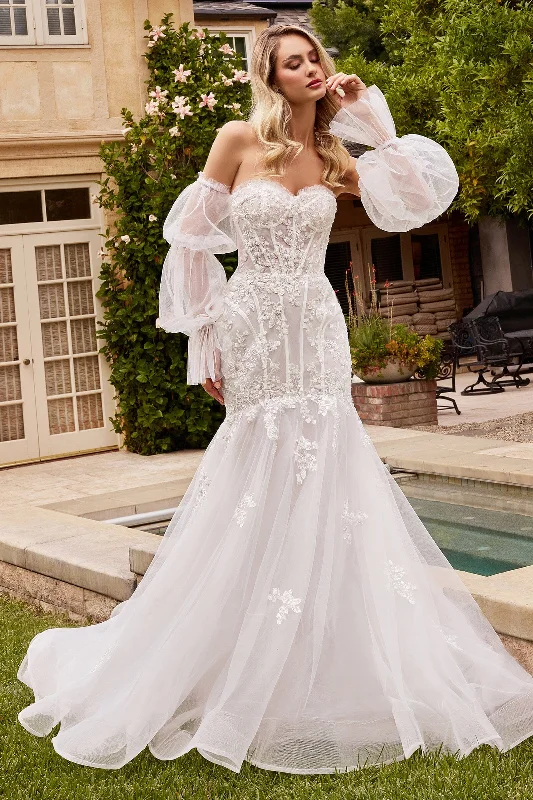 Flutter-Sleeve DressStrapless Puff Sleeve Wedding Gown by Ladivine CD858W