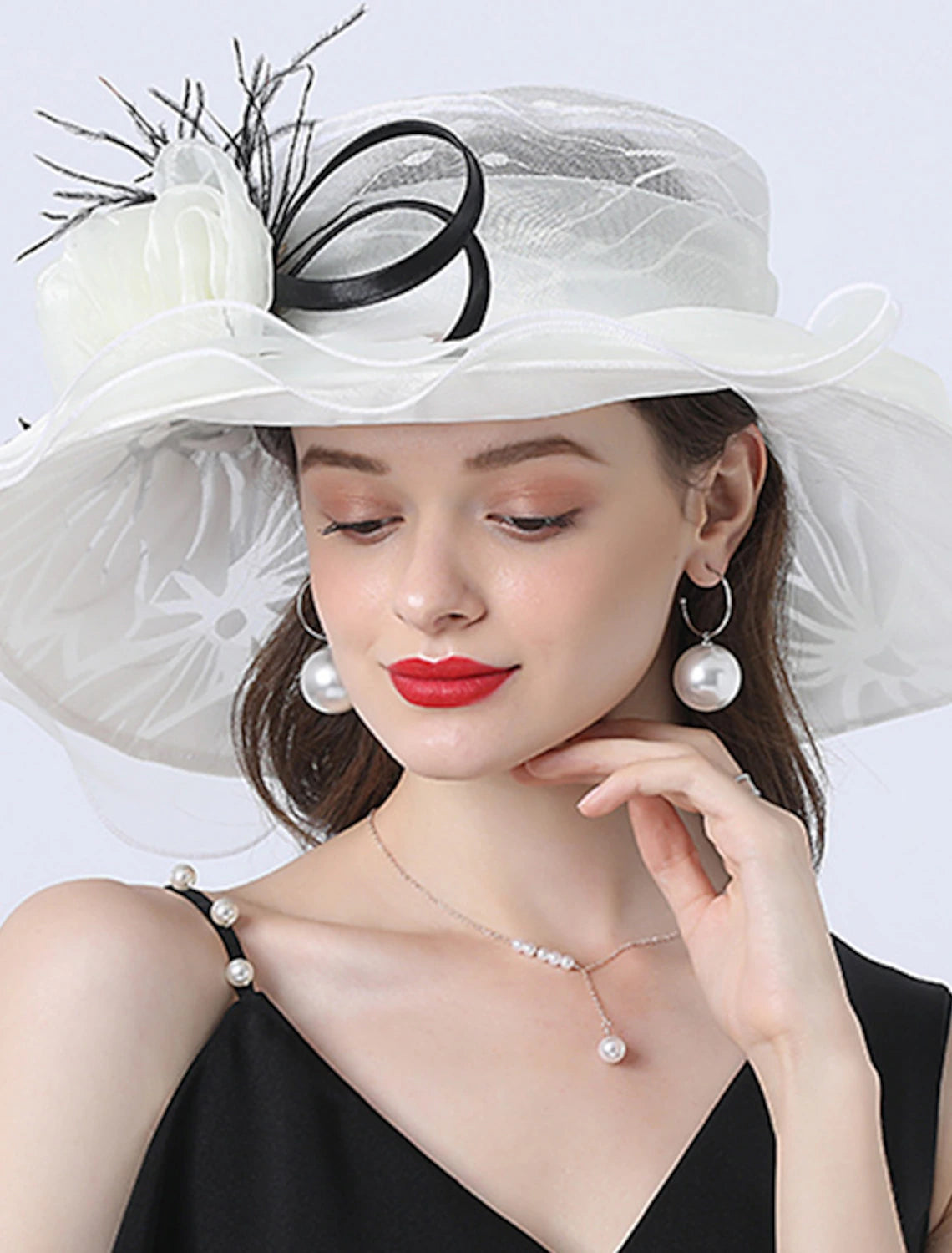 Bridesmaid DressDingJiDress Fascinators Derby Hat Headwear Polyester Hat Veil Hat Holiday Beach Elegant Vintage With Feather Lace Side Headpiece Headwear