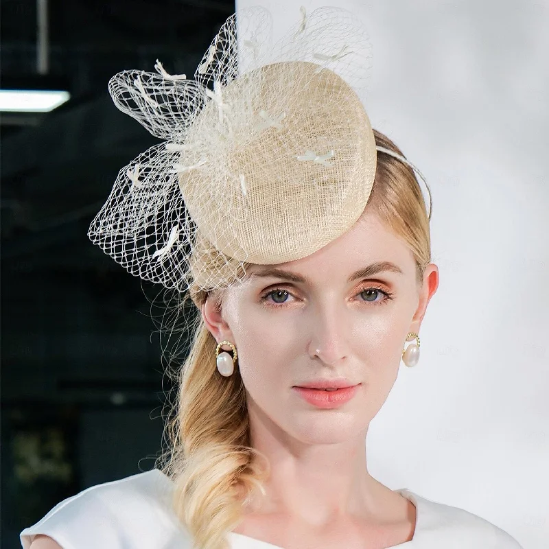 women's breathable dressesDingJiDress Headbands Hats Sinamay Hat Veil Hat Wedding Tea Party Elegant Wedding With Splicing Tulle Headpiece Headwear