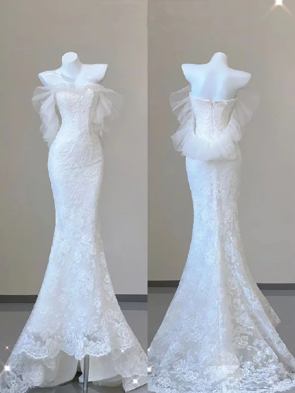 Halter DressWhite Strapless Lace Tulle Mermaid Wedding Dress Birthday Outfits MD7490