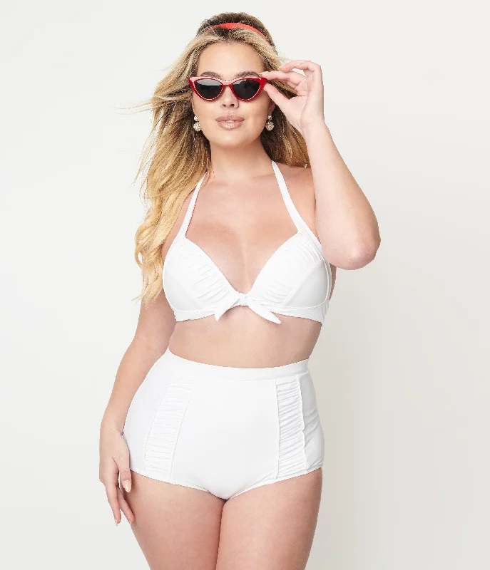 Flattering Female SwimwearUnique Vintage White Halter Swim Top