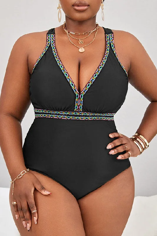 Triangle Female SwimwearPlus Size Wide Strap V Neck Cirss Cross One Piece Swimsuit