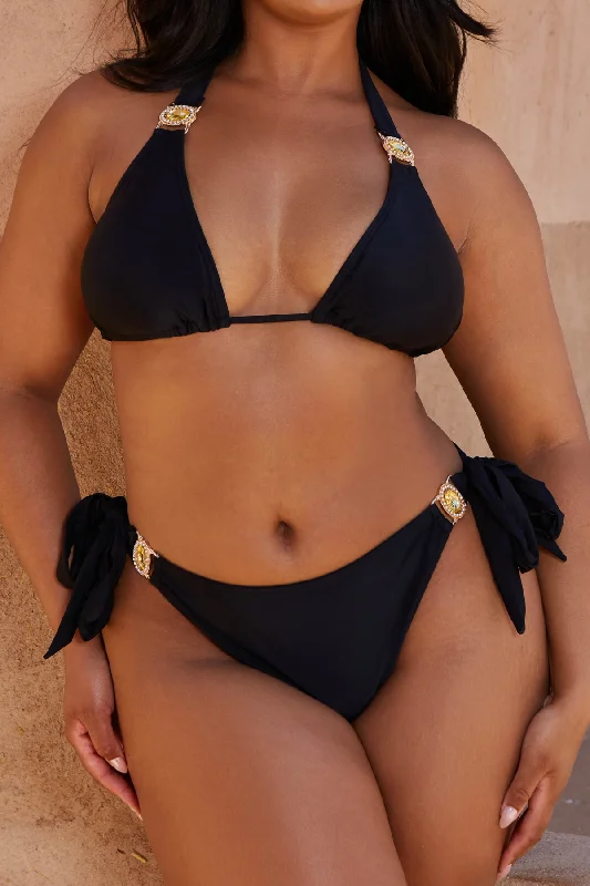 Fashionable Female SwimwearAmour Curve 'Black' Tie Side Crystal Bikini Bottoms