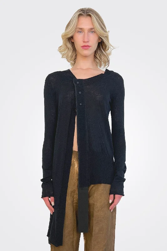 women's tops with asymmetrical designsAsymmetrical Cardigan - Black