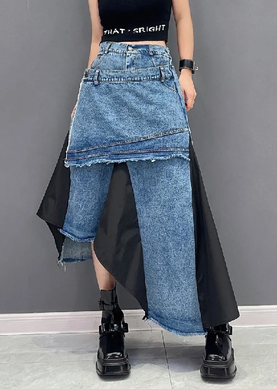 women's party skirtsBlack Pockets Patchwork Denim Skirts Asymmetrical Summer