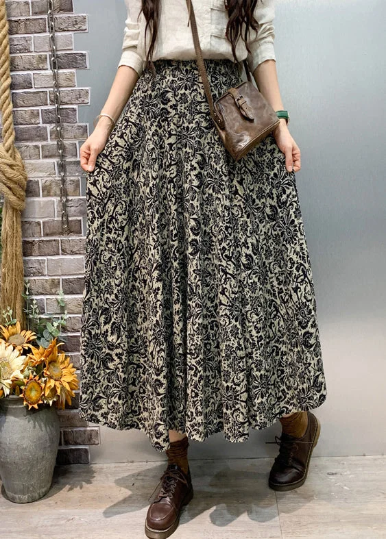 women's high-performance dressy skirtsBlack Print Loose Cotton Fall Skirts High Waist