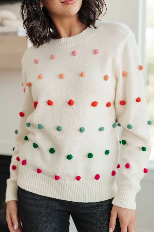 women's tops with cold-shoulder cutsCandy Buttons Pom Detail Sweater