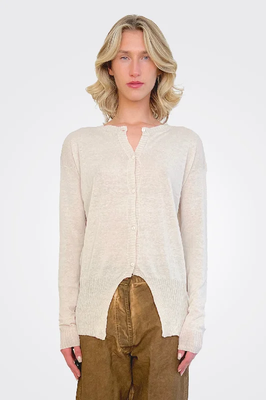 women's stylish topsCutout Cardigan - Natural