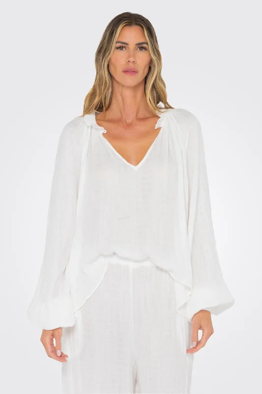 women's tops with sheer overlaysDara Top - White