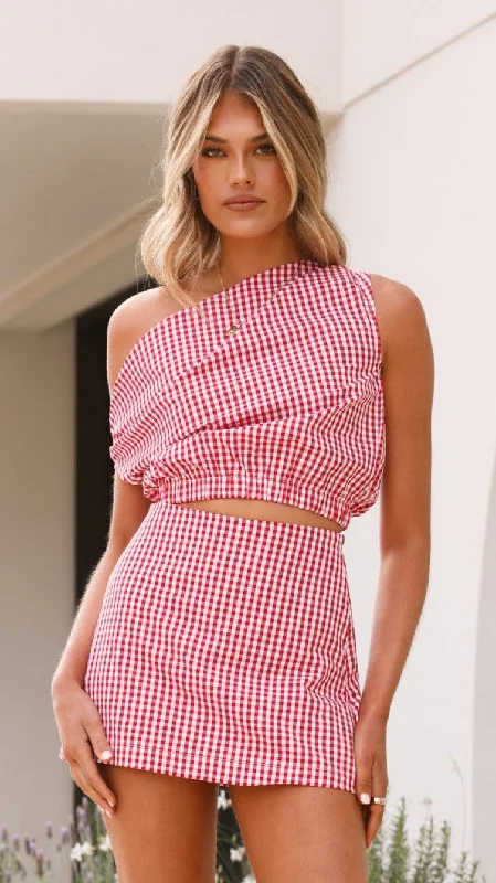 women's tops with lace-up frontsJeane Top - Red Gingham