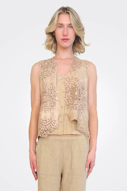 cropped women's topsLasercut Vest - Beige