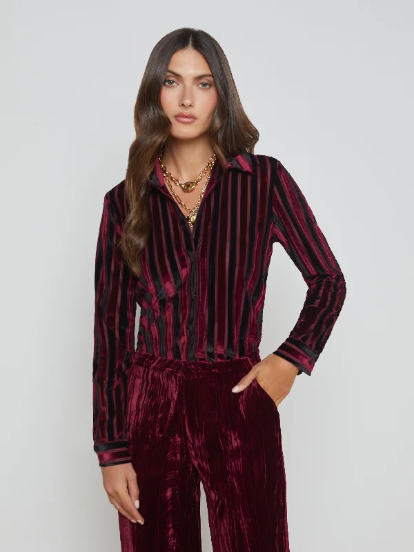 women's tops for those who refuse to compromise on styleLaurent Striped Velvet Blouse