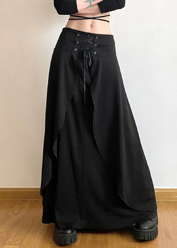 women's high-waisted skirtsNew Black Lace Up Solid High Waist Cotton Skirts Summer