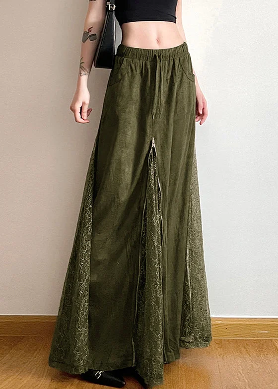 women's party skirtsNew Green Elastic Waist Lace Patchwork Maxi Skirts Summer