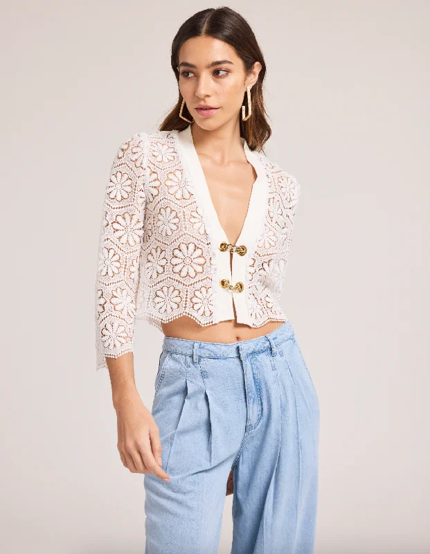 women's tops with asymmetrical designsNoella Lace Top - White