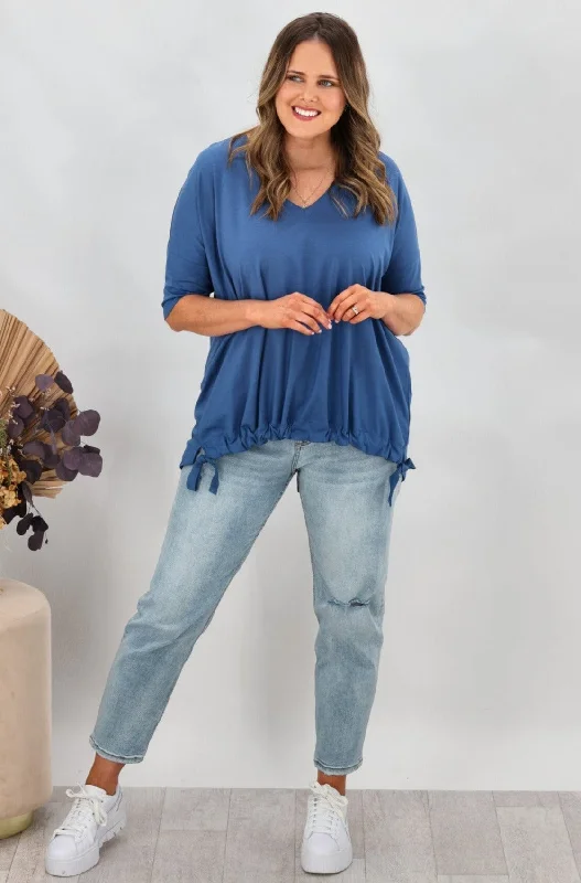 women's tops for those who want to stay on top of the latest fashion trends and wear pieces that are both stylish and on-trendShine On Label Soho Modal Drawstring Top Blue