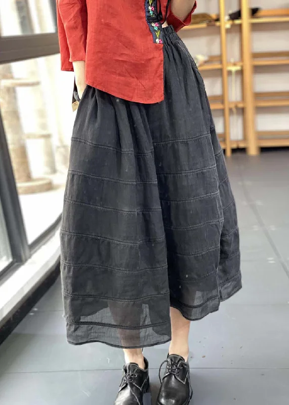 women's timeless satin skirtsUnique Black Striped Patchwork Elastic Waist Maxi Skirts