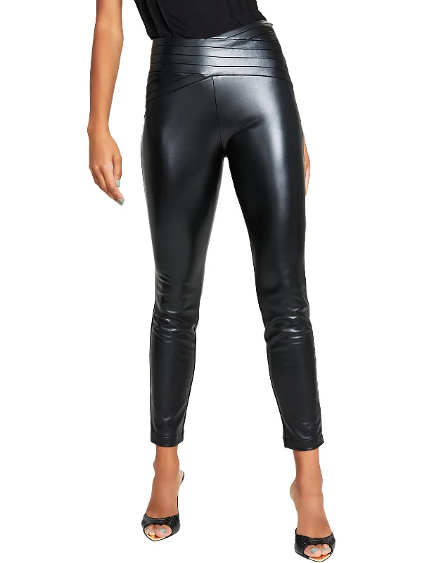 women's low-rise pantsDana Womens Faux Leather Pleated Ankle Pants