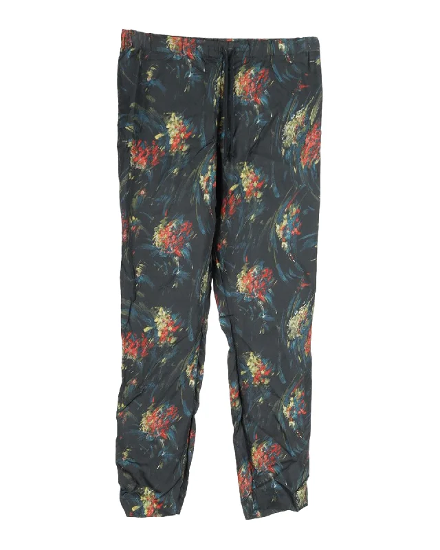 women's wedding pantsDries Van Noten Floral Trousers in Black Viscose