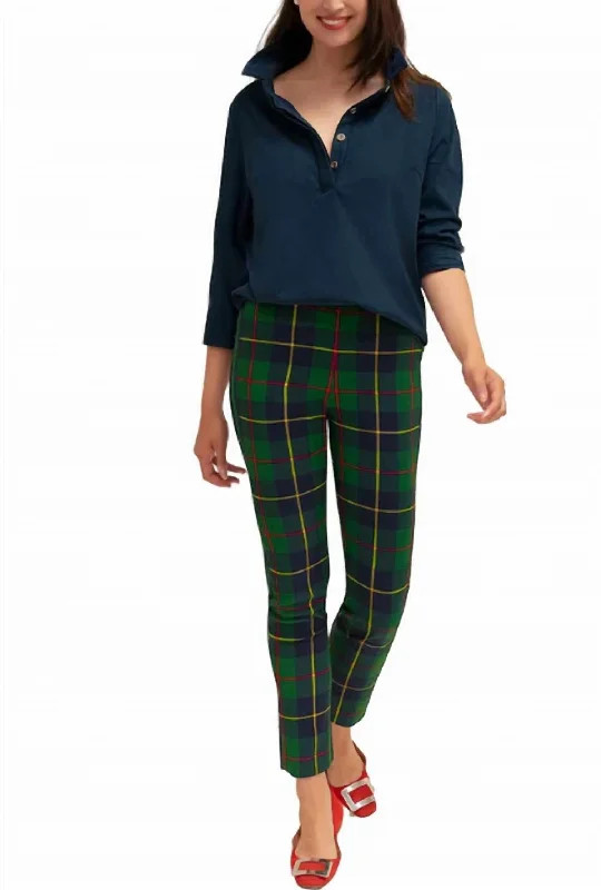 women's active pantsGripeless Pull On Pant - Plaidly Cooper In Green Multi