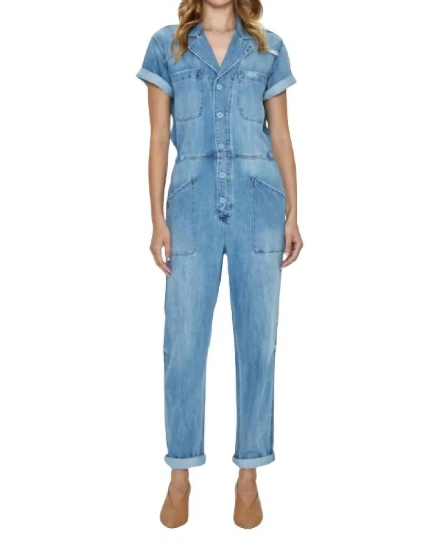 women's bell-bottom pantsGrover Denim Jumpsuit In Blue Denim