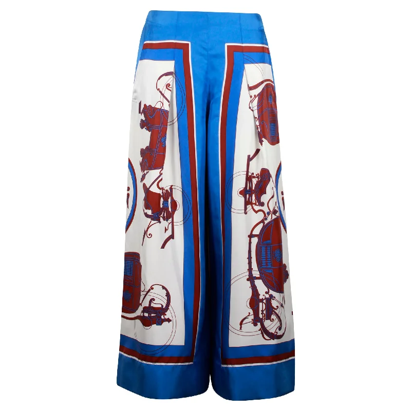 women's cotton pantsHermes Printed Culottes in Blue Silk