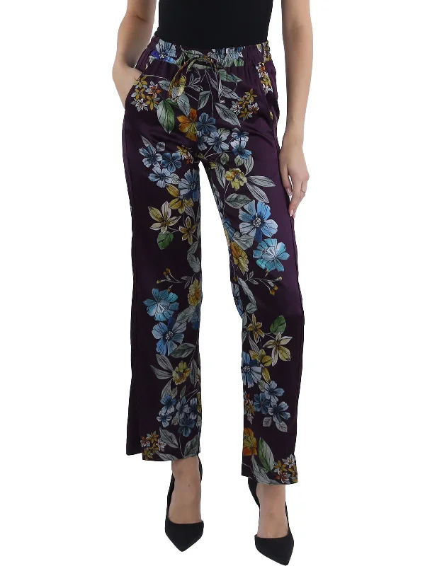 women's designer pantsLexi Stella Womens Silk Floral Print Straight Leg Pants