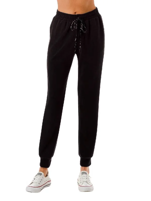 women's affordable pantsSequin Drawstrings Jogger In Black