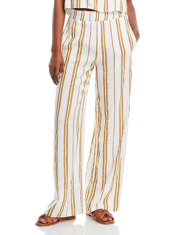 women's spring pantsWomens Linen Striped Wide Leg Pants