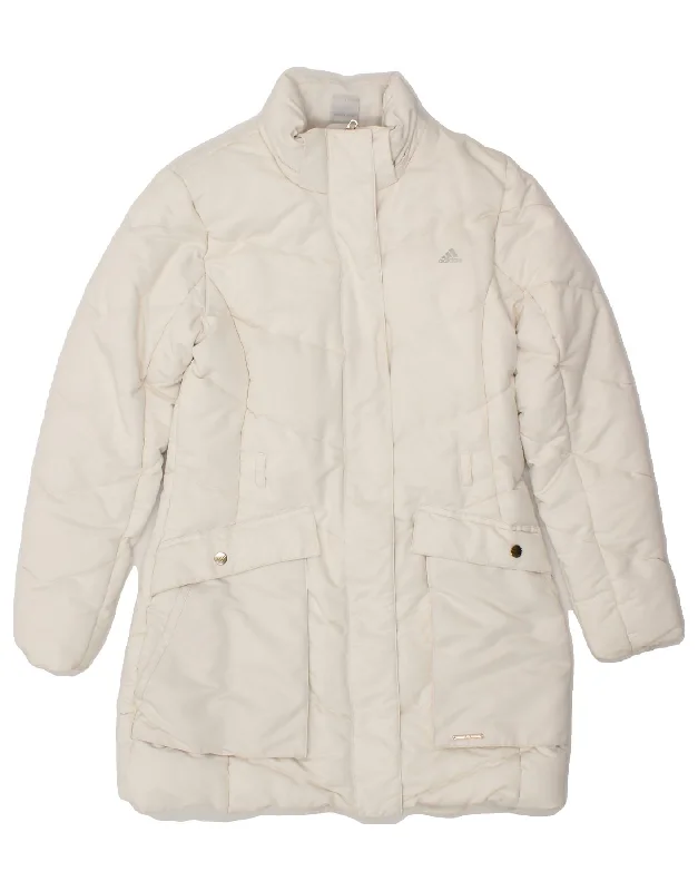 women's coats with beadwork accentsADIDAS Womens Hooded Padded Coat UK 12 Medium  White Polyester