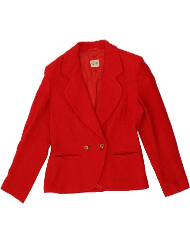 women's coats with geometric patternsBENETTON Womens Double Breasted Blazer Jacket IT 44 Medium Red Virgin Wool