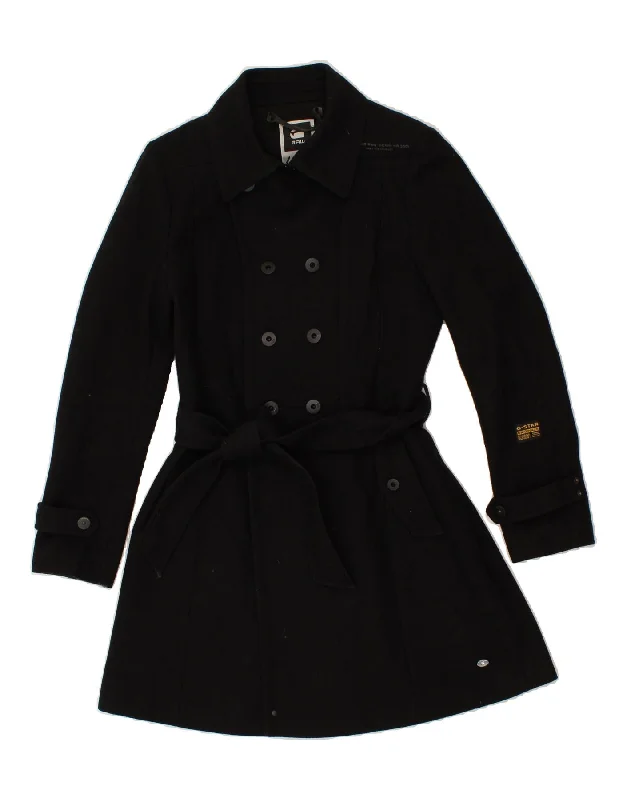 women's coats with satin liningsG-STAR Womens Double Breasted Coat UK 8 Small Black Wool