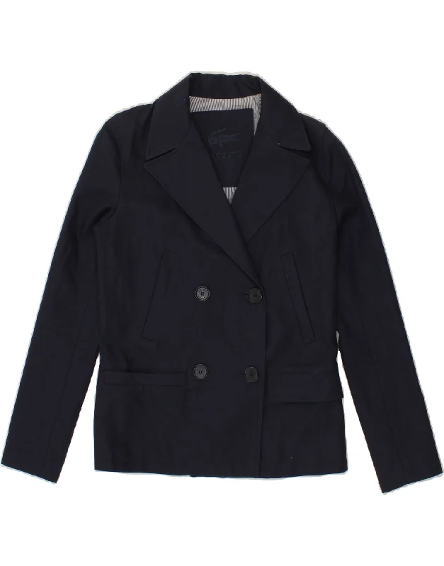 women's coats with sheer overlaysLACOSTE Womens Double Breasted Blazer Jacket Size 34 Small Navy Blue