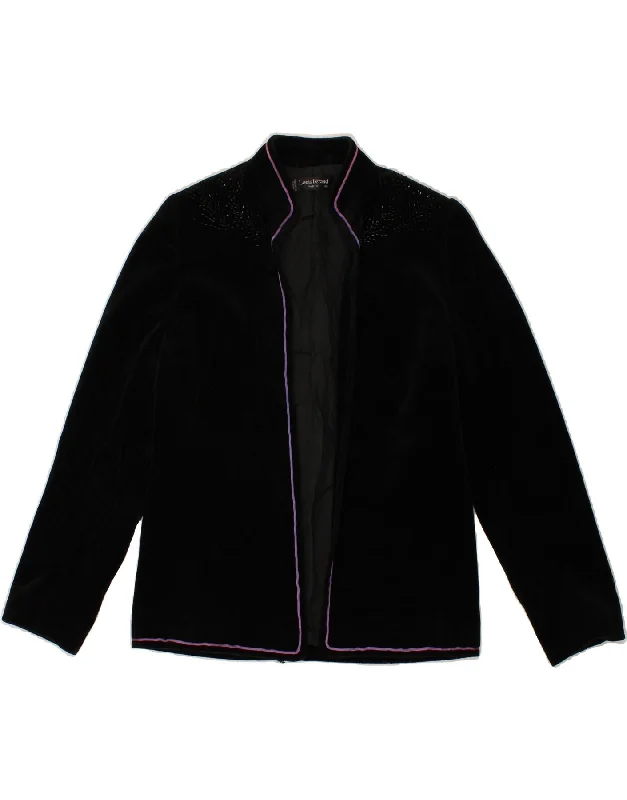 women's coats with belted waistsLOUIS FERAUD Womens Graphic Open Blazer Jacket EU 36 Small Black Cotton