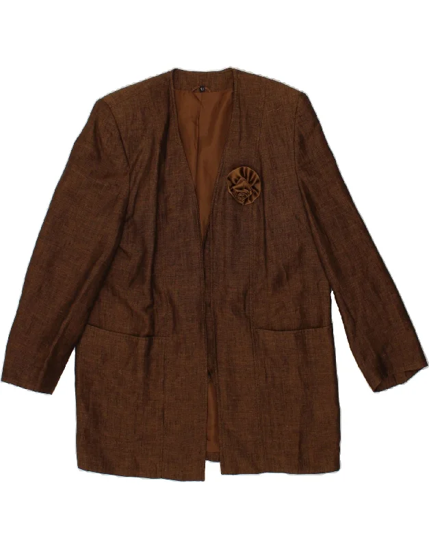 women's coats with liningMADELEINE Womens Open Blazer Jacket EU 40 Medium Brown Linen