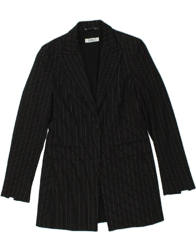 women's coats with sheer overlaysMARELLA Womens 1 Button Blazer Jacket UK 14 Medium  Black Striped Wool