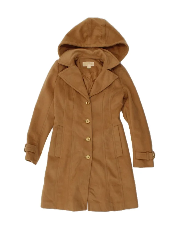 women's coats for fashion-conscious professionalsMICHAEL KORS Womens Hooded Overcoat UK 2 2XS Brown Wool