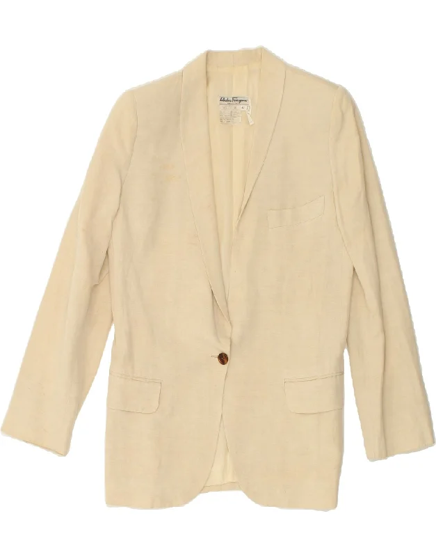 women's coats with pocketsSALVATORE FERRAGAMO Womens 1 Button Blazer Jacket IT 42 Medium Off White