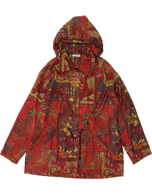 women's bomber jackets and coatsSALVATORE FERRAGAMO Womens Hooded Rain Jacket One Size Red Animal Print