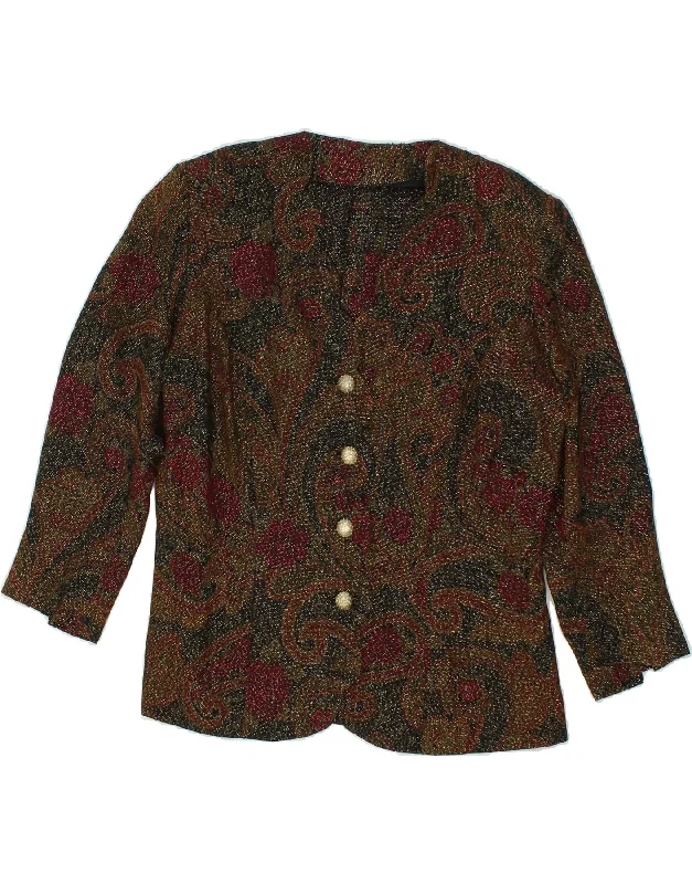 vegan women's coats (fur-free options)VINTAGE Womens 3/4 Sleeve 4 Button Blazer Jacket UK 16 Large Brown Paisley