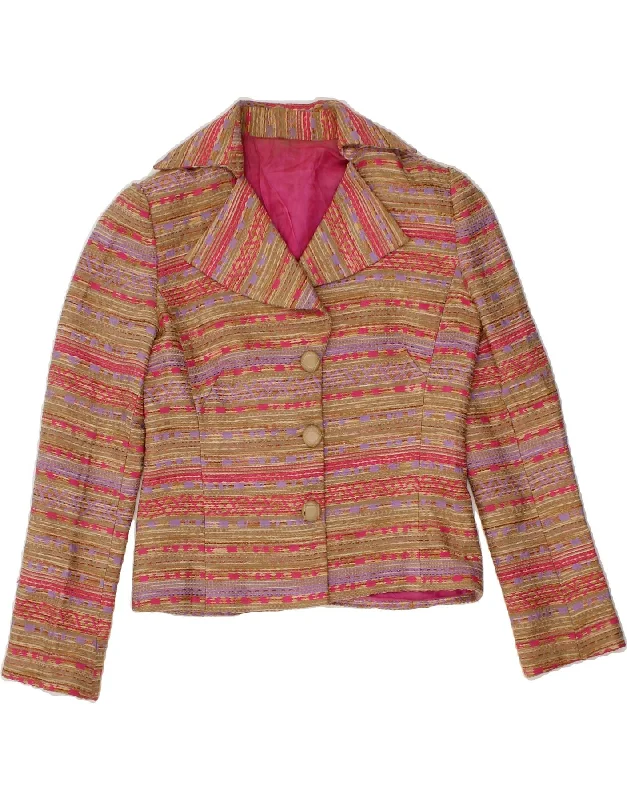 women's coats with cropped lengthsVINTAGE Womens 3 Button Blazer Jacket UK 12 Medium Multicoloured Fair Isle