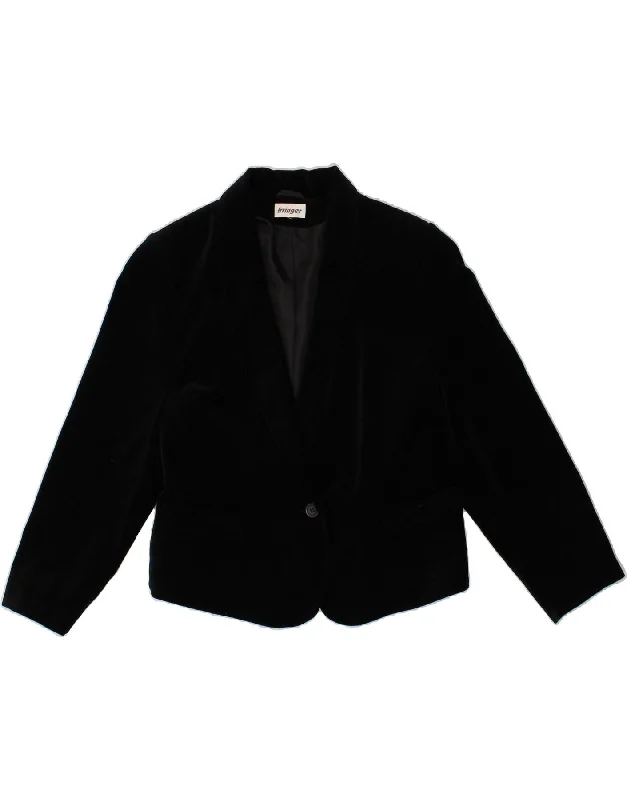 women's coats with button-down frontsVINTAGE Womens Crop 1 Button Blazer Jacket UK 16 Large Black Cotton