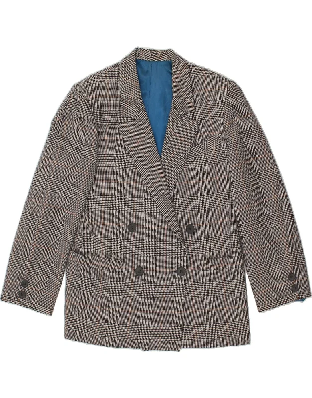 women's coats for layeringVINTAGE Womens Double Breasted Blazer Jacket UK 12 Medium Grey Check