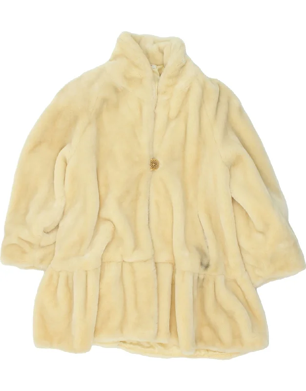 women's coats with cropped lengthsVINTAGE Womens Faux Fur Overcoat IT 46 Large Beige Acrylic