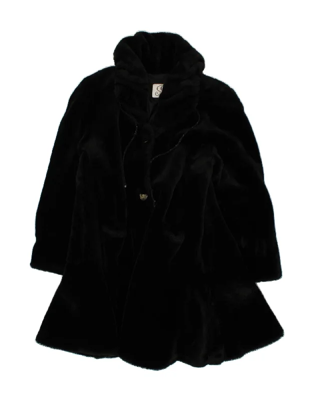 women's wool coatsVINTAGE Womens Faux Fur Overcoat UK 16 Large Black