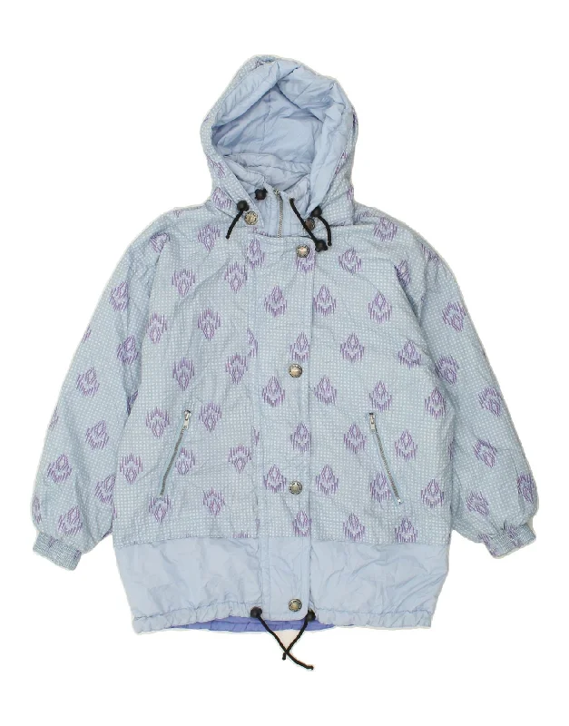 women's down coatsVINTAGE Womens Hooded Windbreaker Jacket EU 36 Small Blue Argyle/Diamond