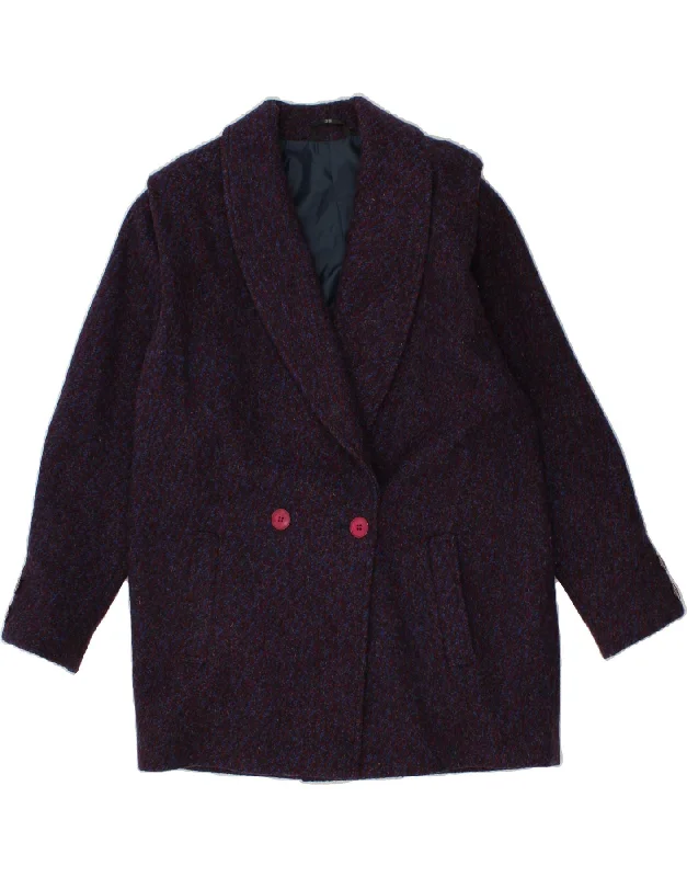 women's coats with velvet finishesVINTAGE Womens Loose Fit Double Breasted Coat EU 38 Medium Purple Wool