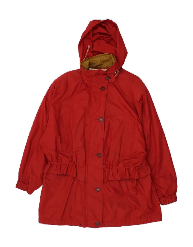 women's coats with fur collarsVINTAGE Womens Oversized Hooded Utility Jacket UK 16 Large Red Polyester