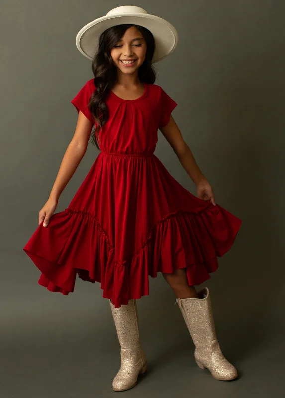 Solid Color DressAdrianna Dress in Crimson