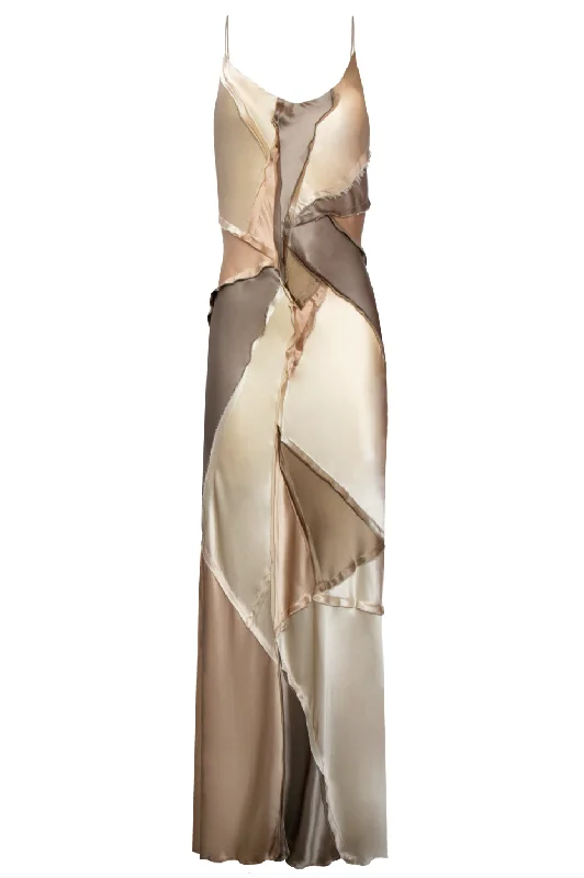 women's shift dressesElongated Recycled Dress with Slit - Neutral Combo